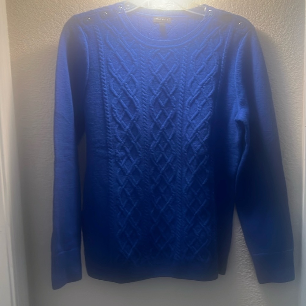 Blue cable knit sweater